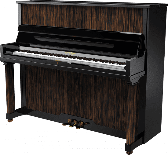 Upright piano P124 glossy black and macassar